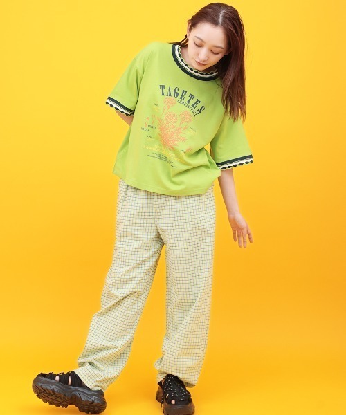 チチカカ(チチカカ)の「Orale! うねうねリンガーリブTシャツ(Tシャツ/カットソー・レディース・ライトグリーン/アイボリー/ネイビー・FREE)」の5枚目の写真