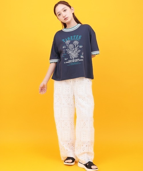 チチカカ(チチカカ)の「Orale! うねうねリンガーリブTシャツ(Tシャツ/カットソー・レディース・ライトグリーン/アイボリー/ネイビー・FREE)」の6枚目の写真