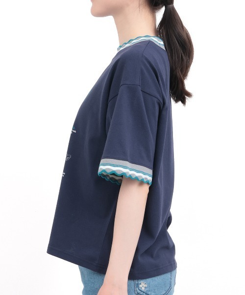 チチカカ(チチカカ)の「Orale! うねうねリンガーリブTシャツ(Tシャツ/カットソー・レディース・ライトグリーン/アイボリー/ネイビー・FREE)」の10枚目の写真