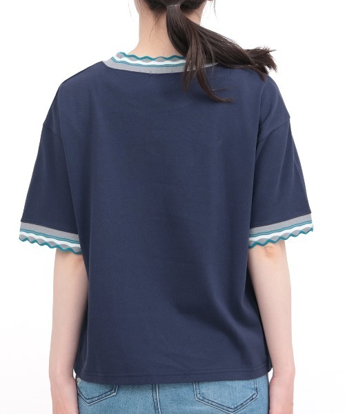 チチカカ(チチカカ)の「Orale! うねうねリンガーリブTシャツ(Tシャツ/カットソー・レディース・ライトグリーン/アイボリー/ネイビー・FREE)」の11枚目の写真
