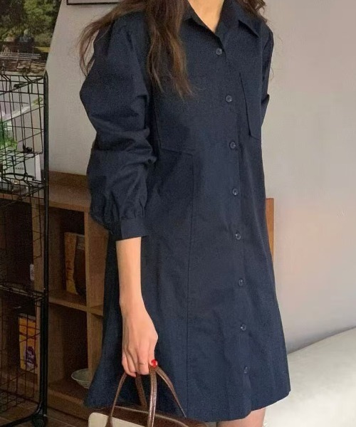 Ada.(エイダ)の「【Mellfy】フロントボタン 切替 シャツ ミニ ワンピース(シャツワンピース・レディース・ホワイト/ネイビー/アイボリー・FREE)」の5枚目の写真