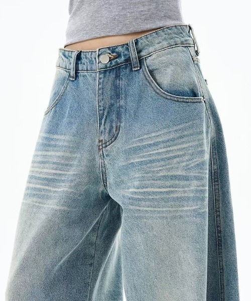 Teem Store(チームストア)の「バックポケット刺繍デニムワイドパンツ(デニムパンツ・レディース・ブルー・L/M)」の10枚目の写真