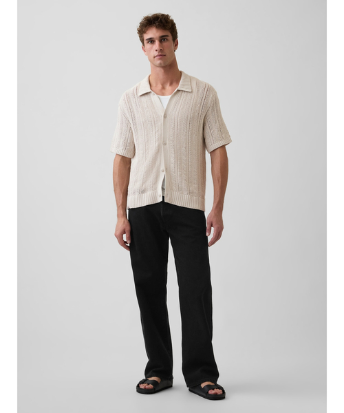 GAP（ギャップ）の「ヘリンボーン クロシェ ニットシャツ（ニット/セーター・メンズ・ブラック/アイボリー・M/XL/L/XS/S）」の4枚目の写真