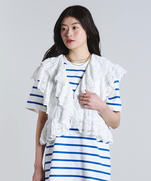 ROSE BUD（ローズバッド）の「(mag.by c)COTTON EMBROIDERY FRILL VEST（ベスト・レディース・ブラック/ホワイト・ONE SIZE）」の4枚目の写真