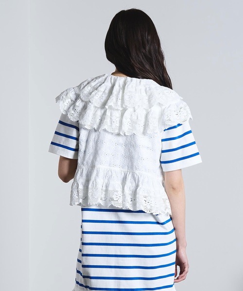 ROSE BUD（ローズバッド）の「(mag.by c)COTTON EMBROIDERY FRILL VEST（ベスト・レディース・ブラック/ホワイト・ONE SIZE）」の6枚目の写真