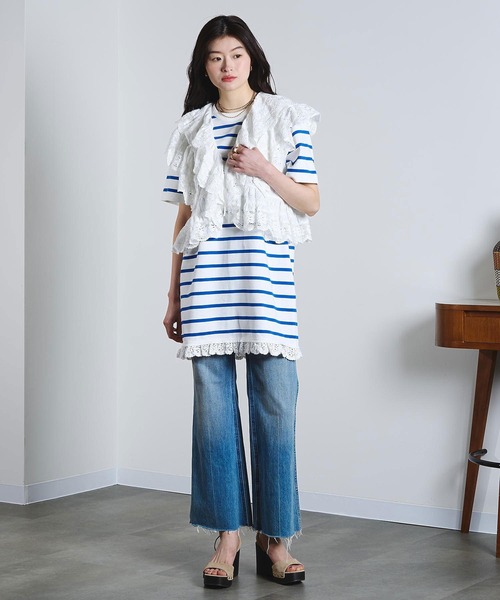 ROSE BUD（ローズバッド）の「(mag.by c)COTTON EMBROIDERY FRILL VEST（ベスト・レディース・ブラック/ホワイト・ONE SIZE）」の7枚目の写真