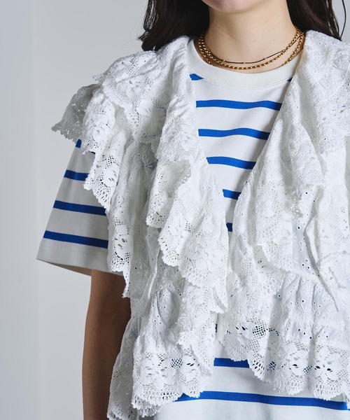 ROSE BUD（ローズバッド）の「(mag.by c)COTTON EMBROIDERY FRILL VEST（ベスト・レディース・ブラック/ホワイト・ONE SIZE）」の10枚目の写真