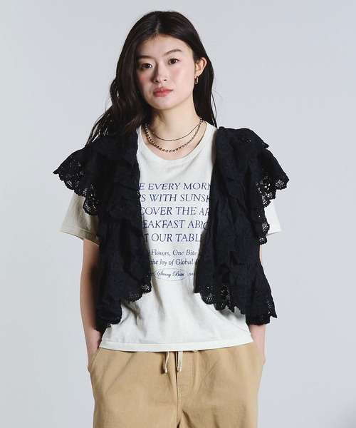ROSE BUD（ローズバッド）の「(mag.by c)COTTON EMBROIDERY FRILL VEST（ベスト・レディース・ブラック/ホワイト・ONE SIZE）」の12枚目の写真