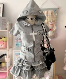 【セット】カバーオールジャケット&ティアードフリルミニスカート セーラーレースパーカー×ティアードフリルミニスカートスウェット