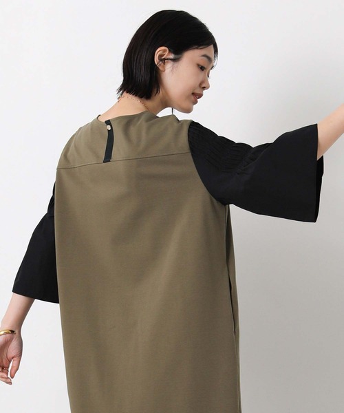 Gready Brilliant(グレディブリリアン)の「異素材ピンタック袖ワンピ(ワンピース・レディース・カーキ系/ネイビー系・38)」の6枚目の写真