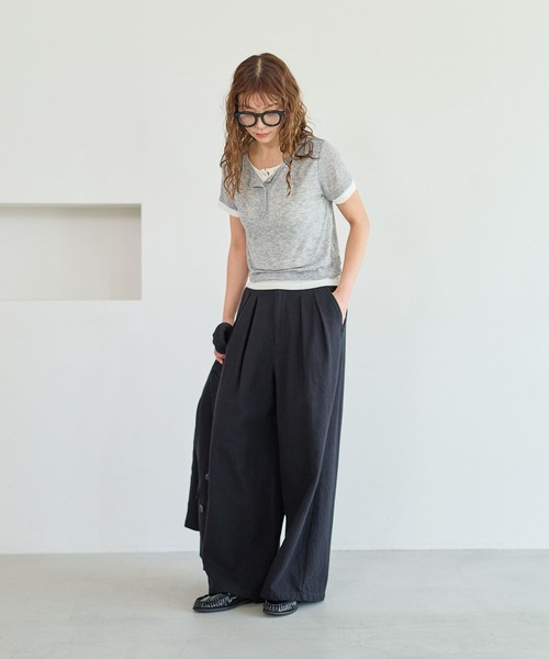 BAYFLOW(ベイフロー)の「レイヤードライクヘンリー半袖Tシャツ(Tシャツ/カットソー・レディース・グレー/イエロー/ブラウン・FREE)」の4枚目の写真