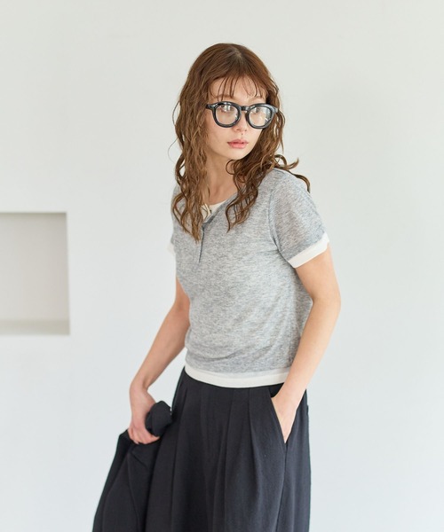 BAYFLOW(ベイフロー)の「レイヤードライクヘンリー半袖Tシャツ(Tシャツ/カットソー・レディース・グレー/イエロー/ブラウン・FREE)」の7枚目の写真