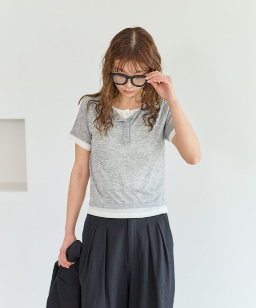 BAYFLOW(ベイフロー)の「レイヤードライクヘンリー半袖Tシャツ(Tシャツ/カットソー・レディース・グレー/イエロー/ブラウン・FREE)」の8枚目の写真