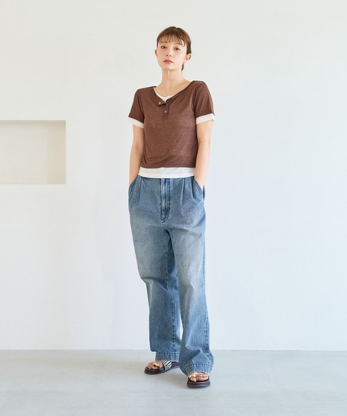 BAYFLOW(ベイフロー)の「レイヤードライクヘンリー半袖Tシャツ(Tシャツ/カットソー・レディース・グレー/イエロー/ブラウン・FREE)」の10枚目の写真