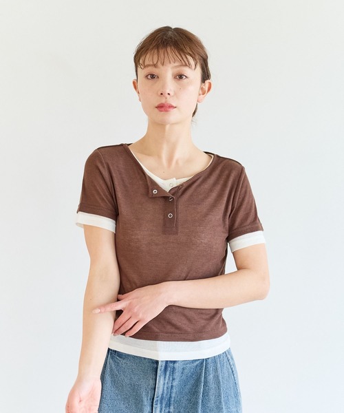 BAYFLOW(ベイフロー)の「レイヤードライクヘンリー半袖Tシャツ(Tシャツ/カットソー・レディース・グレー/イエロー/ブラウン・FREE)」の11枚目の写真
