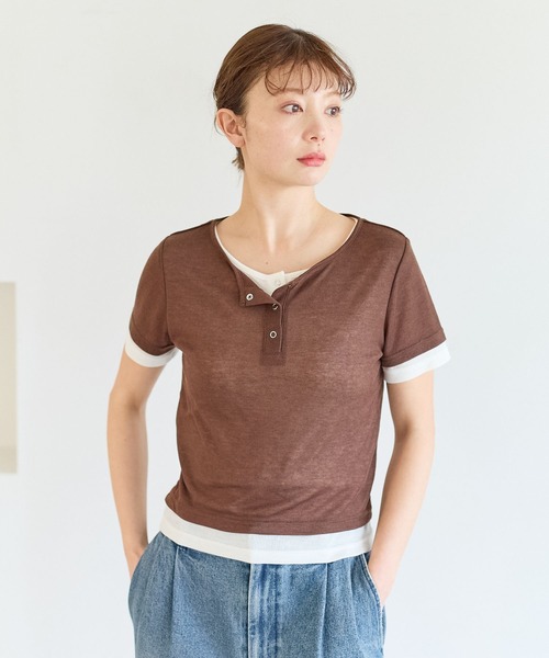 BAYFLOW(ベイフロー)の「レイヤードライクヘンリー半袖Tシャツ(Tシャツ/カットソー・レディース・グレー/イエロー/ブラウン・FREE)」の12枚目の写真