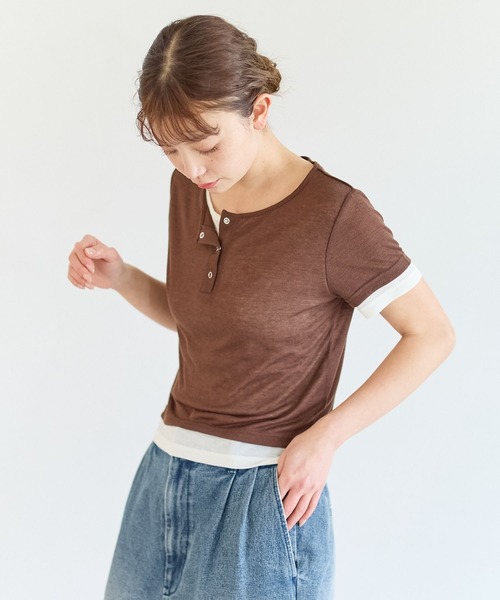 BAYFLOW(ベイフロー)の「レイヤードライクヘンリー半袖Tシャツ(Tシャツ/カットソー・レディース・グレー/イエロー/ブラウン・FREE)」の13枚目の写真