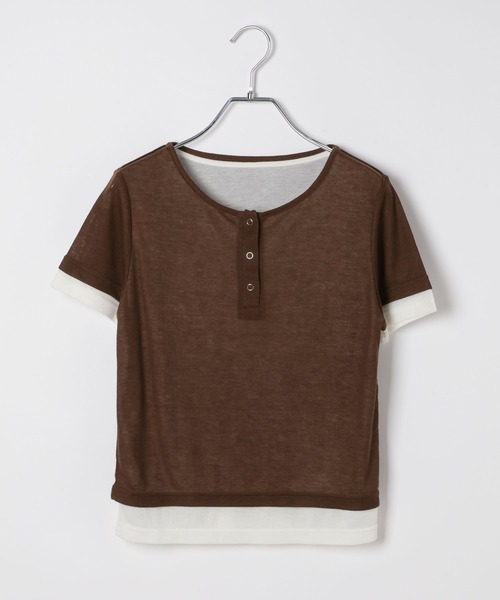 BAYFLOW(ベイフロー)の「レイヤードライクヘンリー半袖Tシャツ(Tシャツ/カットソー・レディース・グレー/イエロー/ブラウン・FREE)」の15枚目の写真