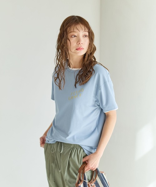 BAYFLOW（ベイフロー）の「[なめらかな肌触り]スムースタッチロゴ半袖Tシャツ（Tシャツ/カットソー・レディース・ベージュ/ダークブラウン/ブルー/オフホワイト/ブラック/カーキ・SMALL/MEDIUM）」の13枚目の写真