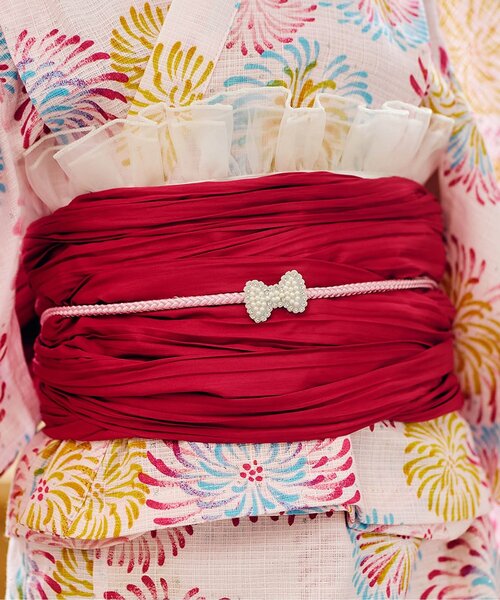 apres les cours（アプレレクール）の「パール・リボン帯飾り（和装小物・キッズ・ピンク/オフホワイト・FREE）」の2枚目の写真