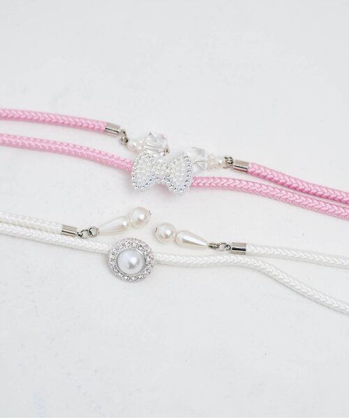 apres les cours（アプレレクール）の「パール・リボン帯飾り（和装小物・キッズ・ピンク/オフホワイト・FREE）」の5枚目の写真