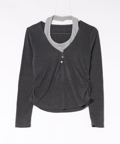 MEMECLE(メメクル)の「【 MEMECLE / メメクル 】レイヤード風ホルターネックトップス(Tシャツ/カットソー・レディース・グレー/ホワイト/ライトベージュ/ブラック/チャコールグレー・FREE)」の19枚目の写真