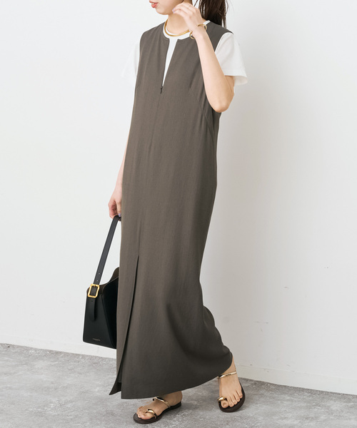 Spick & Span(スピックアンドスパン)の「メランジIラインワンピース(ワンピース・レディース・アイボリー/チャコールグレー・38/36)」の2枚目の写真