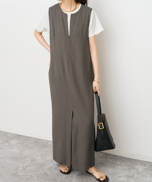 Spick & Span(スピックアンドスパン)の「メランジIラインワンピース(ワンピース・レディース・アイボリー/チャコールグレー・38/36)」の3枚目の写真