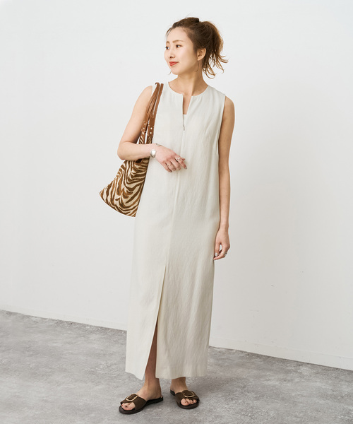 Spick & Span(スピックアンドスパン)の「メランジIラインワンピース(ワンピース・レディース・アイボリー/チャコールグレー・38/36)」の4枚目の写真