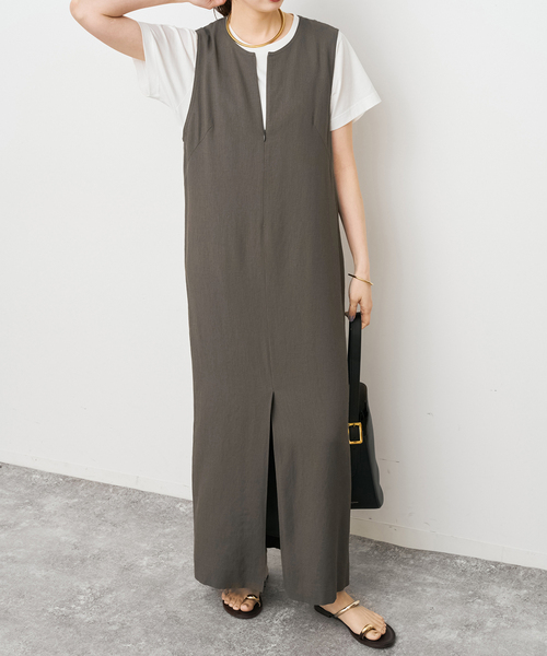 Spick & Span(スピックアンドスパン)の「メランジIラインワンピース(ワンピース・レディース・アイボリー/チャコールグレー・38/36)」の6枚目の写真