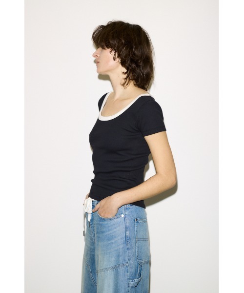 THROW by SLY(スローバイスライ)の「THROW RINGER T/SH リンガーティーシャツ 春服 夏服 半袖(Tシャツ/カットソー・レディース・ブラック/バーガンディー/ベージュ・FREE)」の8枚目の写真