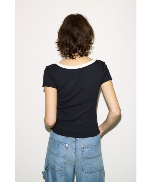 THROW by SLY(スローバイスライ)の「THROW RINGER T/SH リンガーティーシャツ 春服 夏服 半袖(Tシャツ/カットソー・レディース・ブラック/バーガンディー/ベージュ・FREE)」の9枚目の写真