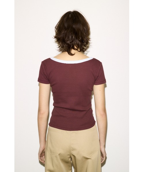 THROW by SLY(スローバイスライ)の「THROW RINGER T/SH リンガーティーシャツ 春服 夏服 半袖(Tシャツ/カットソー・レディース・ブラック/バーガンディー/ベージュ・FREE)」の5枚目の写真