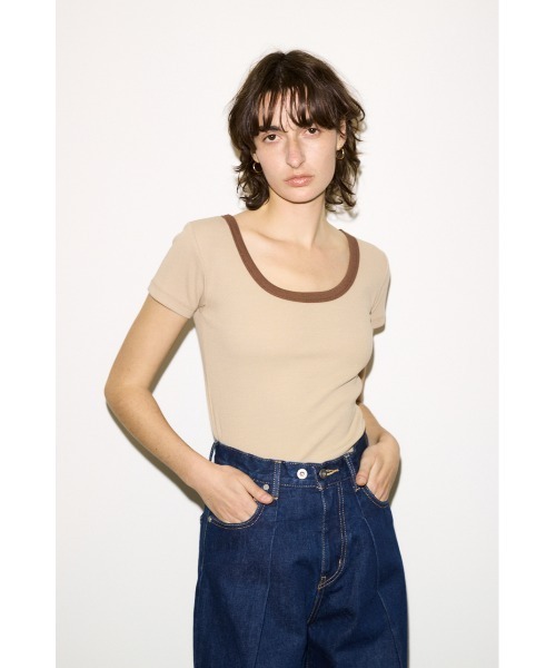 THROW by SLY(スローバイスライ)の「THROW RINGER T/SH リンガーティーシャツ 春服 夏服 半袖(Tシャツ/カットソー・レディース・ブラック/バーガンディー/ベージュ・FREE)」の10枚目の写真