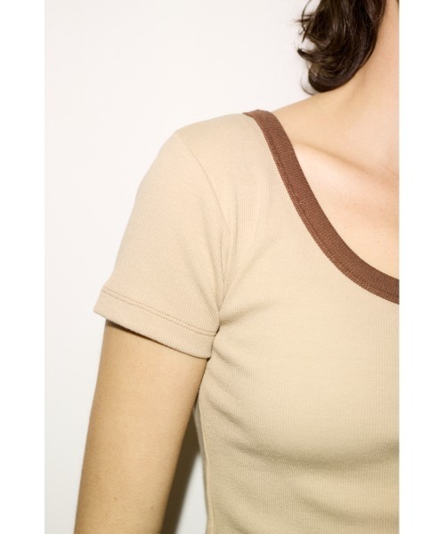 THROW by SLY(スローバイスライ)の「THROW RINGER T/SH リンガーティーシャツ 春服 夏服 半袖(Tシャツ/カットソー・レディース・ブラック/バーガンディー/ベージュ・FREE)」の15枚目の写真