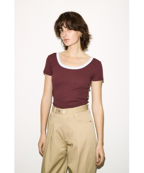 THROW by SLY(スローバイスライ)の「THROW RINGER T/SH リンガーティーシャツ 春服 夏服 半袖(Tシャツ/カットソー・レディース・ブラック/バーガンディー/ベージュ・FREE)」の17枚目の写真