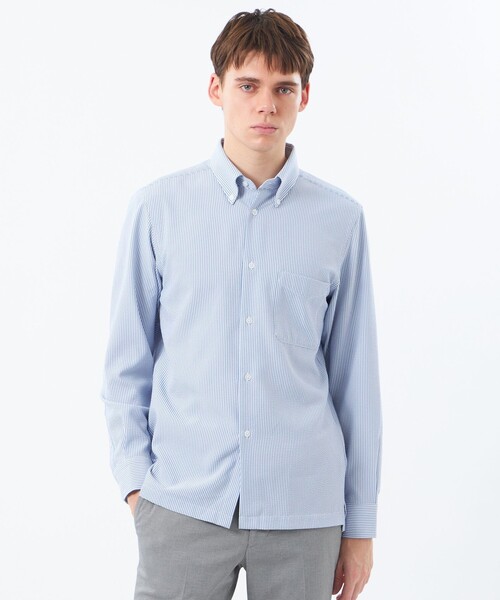 MACKINTOSH PHILOSOPHY(マッキントッシュ フィロソフィー)の「【WEB&一部店舗限定】トロッター スクエアボタンダウン長袖シャツ サッカーストライプ(シャツ/ブラウス・メンズ・グリーン系その他5/ホワイト/ブルー系その他3/ネイビー・38/40/42)」の4枚目の写真