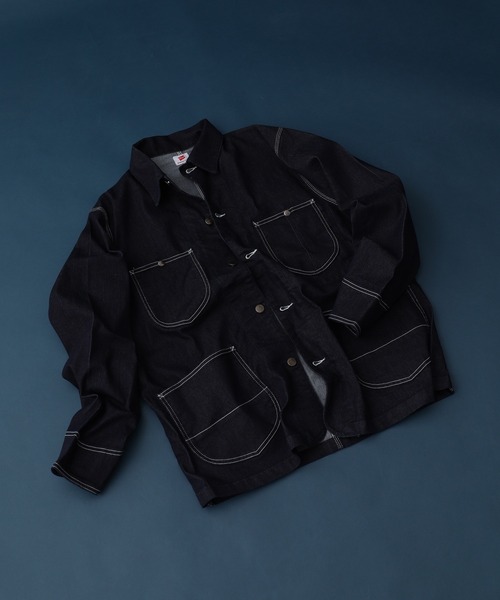 HANES(ヘインズ)の「HANES カバーオール ストレッチデニム レギュラーフィット(カバーオール・メンズ・ネイビー/ブルー/サックスブルー/ブラック・S/M/L/LL)」の3枚目の写真
