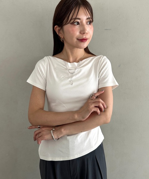 MYMOOD.(マイムード)の「ドレープリラックストップス ドレープ半袖トップス(Tシャツ/カットソー・レディース・ブラック/グレー/ホワイト/ブルー・FREE)」の2枚目の写真