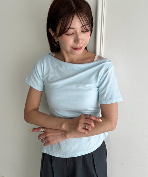 MYMOOD.(マイムード)の「ドレープリラックストップス ドレープ半袖トップス(Tシャツ/カットソー・レディース・ブラック/グレー/ホワイト/ブルー・FREE)」の4枚目の写真