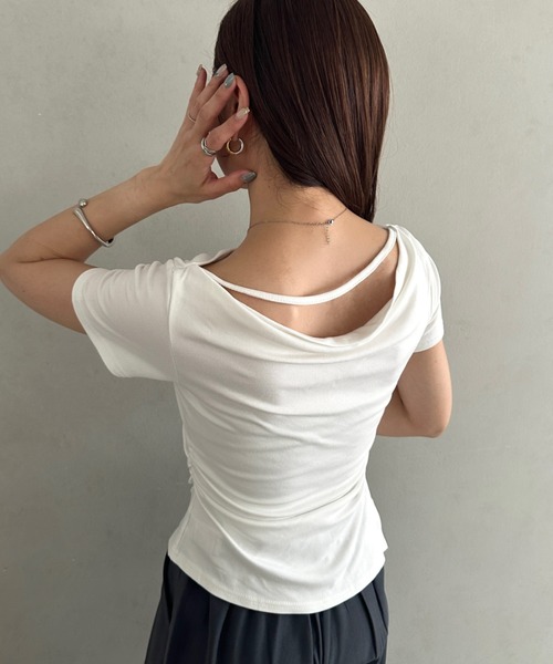 MYMOOD.(マイムード)の「ドレープリラックストップス ドレープ半袖トップス(Tシャツ/カットソー・レディース・ブラック/グレー/ホワイト/ブルー・FREE)」の15枚目の写真