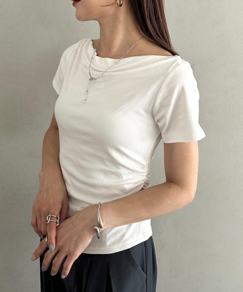 MYMOOD.(マイムード)の「ドレープリラックストップス ドレープ半袖トップス(Tシャツ/カットソー・レディース・ブラック/グレー/ホワイト/ブルー・FREE)」の12枚目の写真