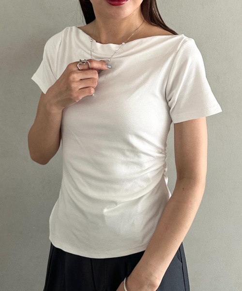 MYMOOD.(マイムード)の「ドレープリラックストップス ドレープ半袖トップス(Tシャツ/カットソー・レディース・ブラック/グレー/ホワイト/ブルー・FREE)」の11枚目の写真
