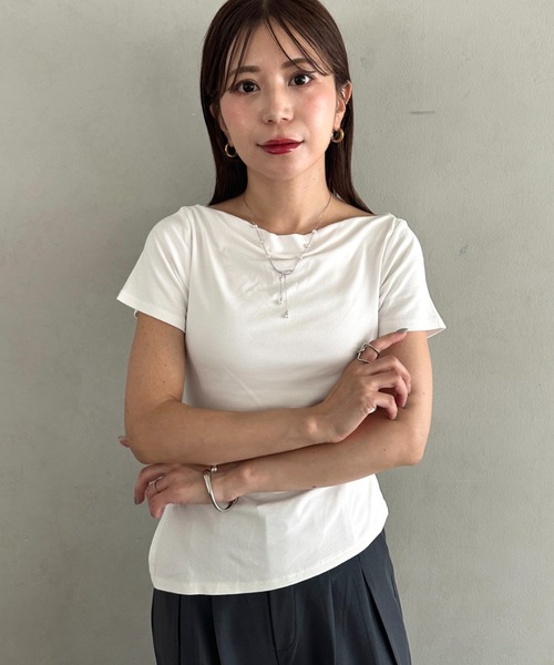 MYMOOD.(マイムード)の「ドレープリラックストップス ドレープ半袖トップス(Tシャツ/カットソー・レディース・ブラック/グレー/ホワイト/ブルー・FREE)」の16枚目の写真
