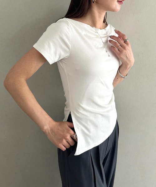 MYMOOD.(マイムード)の「ドレープリラックストップス ドレープ半袖トップス(Tシャツ/カットソー・レディース・ブラック/グレー/ホワイト/ブルー・FREE)」の13枚目の写真