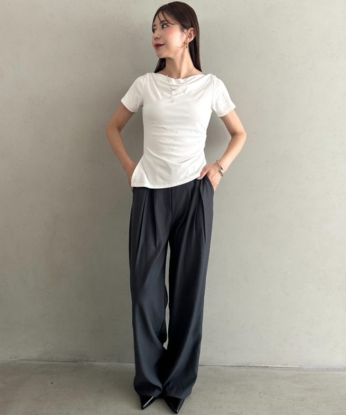 MYMOOD.(マイムード)の「ドレープリラックストップス ドレープ半袖トップス(Tシャツ/カットソー・レディース・ブラック/グレー/ホワイト/ブルー・FREE)」の18枚目の写真
