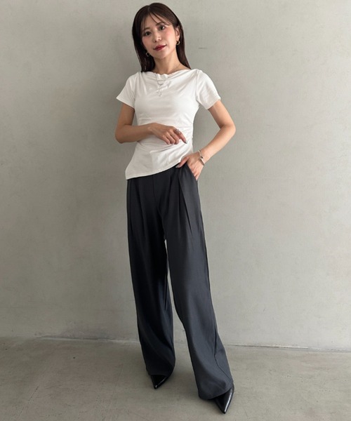 MYMOOD.(マイムード)の「ドレープリラックストップス ドレープ半袖トップス(Tシャツ/カットソー・レディース・ブラック/グレー/ホワイト/ブルー・FREE)」の19枚目の写真
