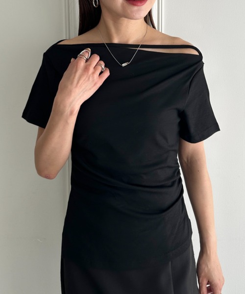 MYMOOD.(マイムード)の「ドレープリラックストップス ドレープ半袖トップス(Tシャツ/カットソー・レディース・ブラック/グレー/ホワイト/ブルー・FREE)」の22枚目の写真