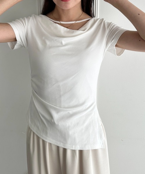 MYMOOD.(マイムード)の「ドレープリラックストップス ドレープ半袖トップス(Tシャツ/カットソー・レディース・ブラック/グレー/ホワイト/ブルー・FREE)」の5枚目の写真