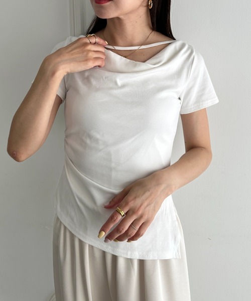 MYMOOD.(マイムード)の「ドレープリラックストップス ドレープ半袖トップス(Tシャツ/カットソー・レディース・ブラック/グレー/ホワイト/ブルー・FREE)」の6枚目の写真